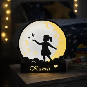 Veilleuse Lune Personnalisée pour fille en Tunisie ! Lampe LED avec prénom